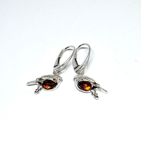 Bird Earrings in Silver with Amber