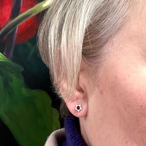 Star Stud Earrings in Silver and Amber