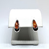 Elongated Teardrop Stud Earrings in Silver with Amber