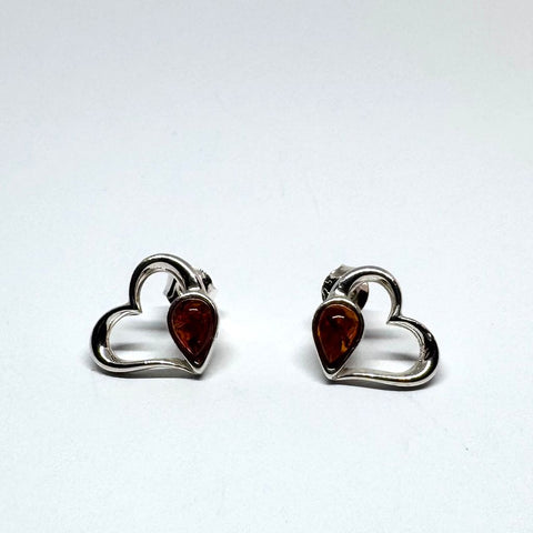 Heart Stud Earrings with Amber