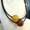 Two Amber Balls on Leather Necklace in Mat with Matching Bracelet (cognac & citrine)