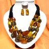 Multistrand Free Form Amber Necklace on Black Cord