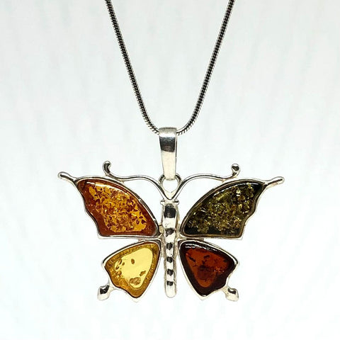 Colorful Butterfly Pendant in Amber and Silver