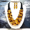 Multistrand Hewed Amber Necklace on Black Cord