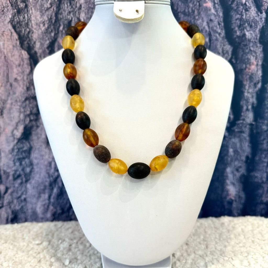 Baltic Amber Olive-Shaped Beaded Necklace in Mat