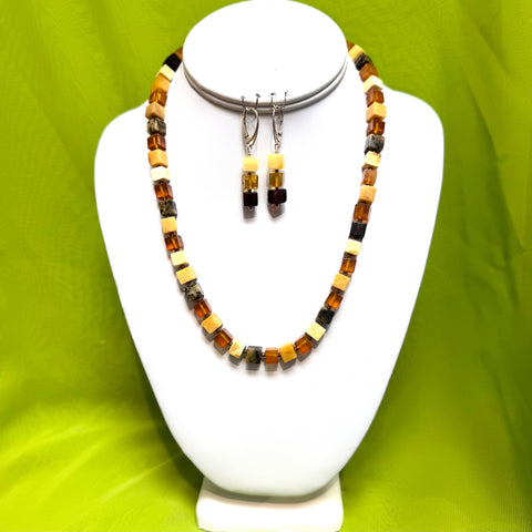 Multicolour Square Beads Amber Necklace