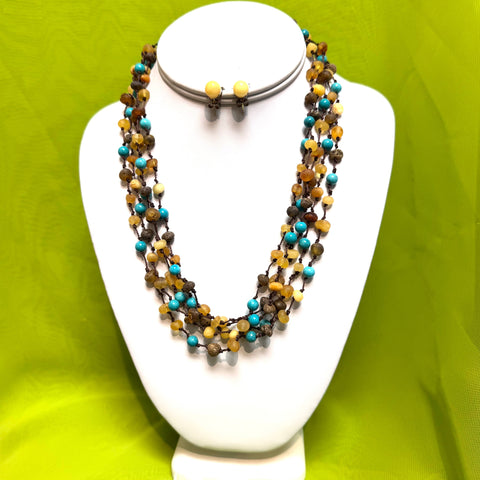 Multistrand Amber and Turquoise Necklace in Mat