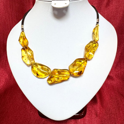 Free form Citrine Amber Necklace on Leather.