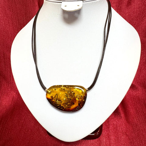 Amber on Leather - Necklace #3