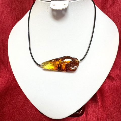 Amber on Leather - Necklace #2