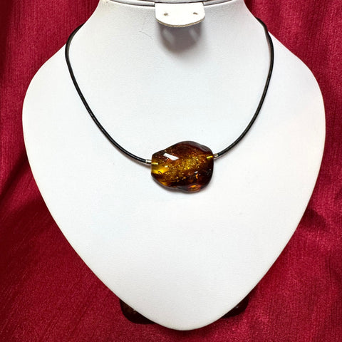 Amber on Leather - Necklace #1