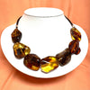Green Amber Free Form Necklace on Leather
