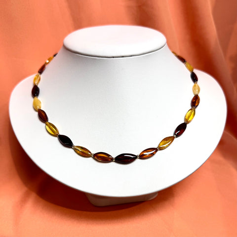 Delicate Necklace of Multicolour Amber Marquise