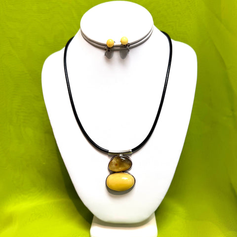 Two-Piece Amber Necklace on Leather #1