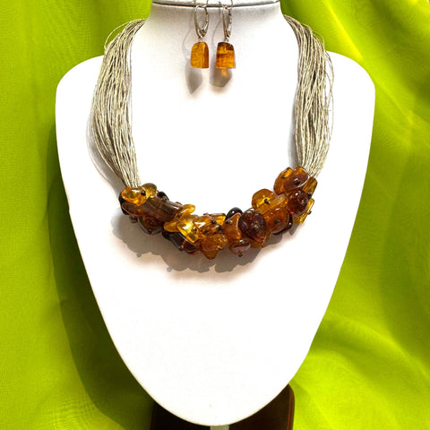 Amber Beaded Necklace on Linen