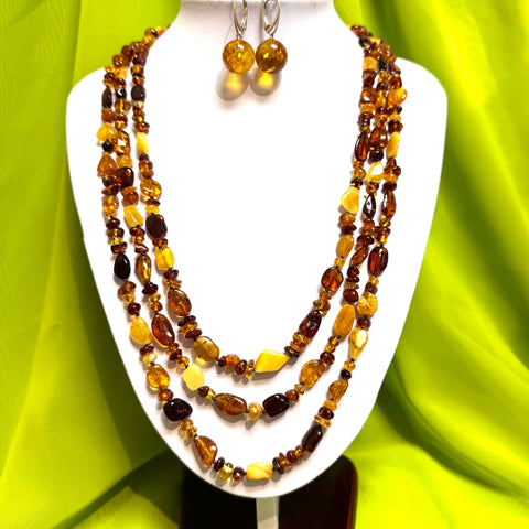 Very Long Amber Beaded Necklace