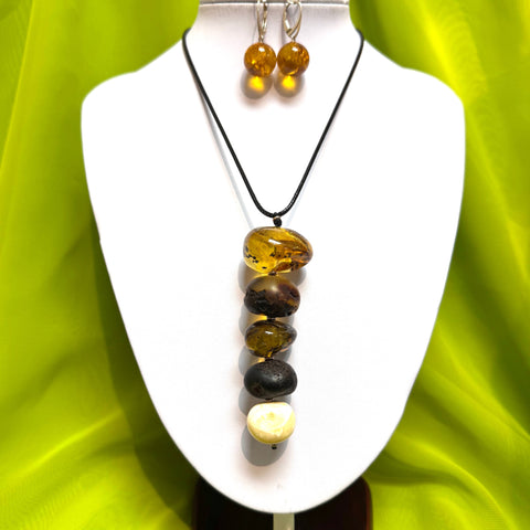 Five Amber Balls on Black Cord #1