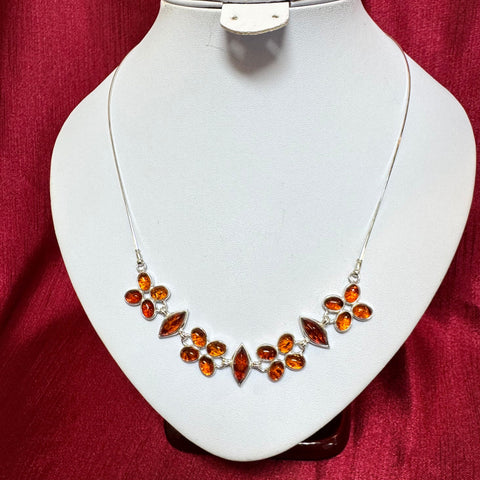 Amber and Silver Flower Necklace