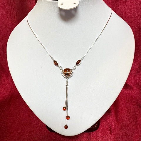 V Necklace in Amber and Silver