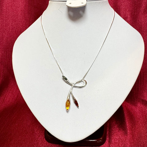 Silver Knot Necklace with Amber