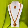 Long Amber Necklace, Rectangular Beads with Drop Pendant