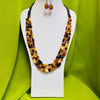Amber Beaded Necklace (3 strands on woven brown cord)