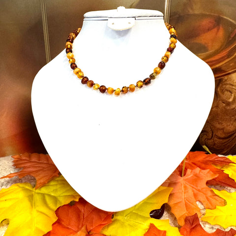 Delicate Beaded Necklace in 3 shades of Amber