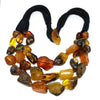 Multistrand Free Form Amber Necklace on Black Cord