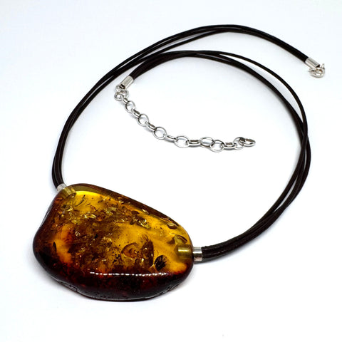 Large Baltic Amber on Leather