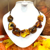 Green Amber Free Form Necklace on Leather