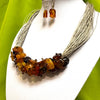 Amber Beaded Necklace on Linen