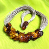 Amber Beaded Necklace on Linen