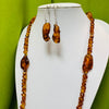 Long Amber Necklace with 7 Large Unique Beads, Matching Earrings