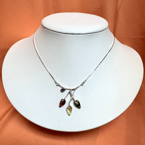 Multicolour Amber Leaves Necklace