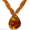 Long Amber Necklace, Rectangular Beads with Drop Pendant