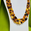 Amber Beaded Necklace (3 strands on woven brown cord)