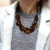 Green Amber Free Form Necklace on Leather