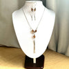 Set of "V" Necklace with Baltic Amber in Silver Cages and Matching Earrings.