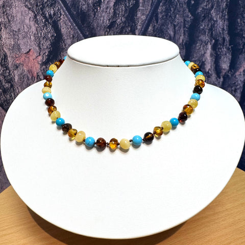 Delicate Amber and Turquoise Necklace