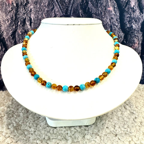 Amber and Turquoise Ball Necklace