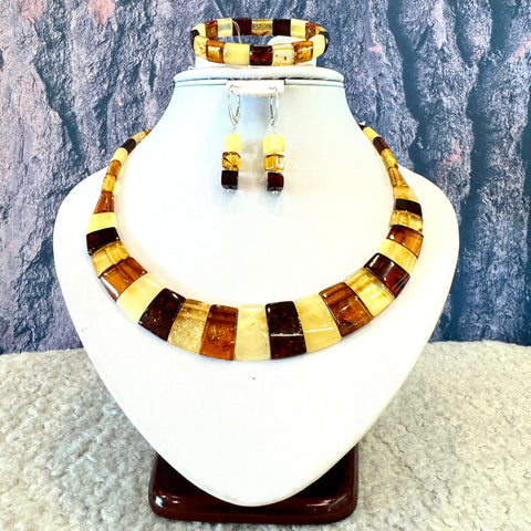 Baltic Amber Cleopatra Necklace and Earrings (Set)