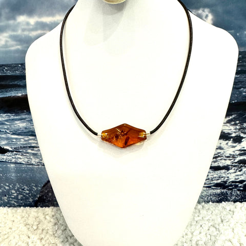 Amber on Leather Necklace