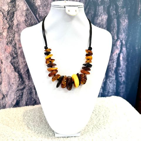 Multicolour Amber Beads on Leather