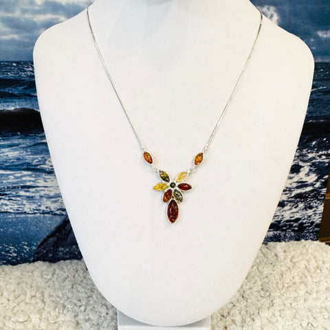 Amber and Silver Flower Necklace