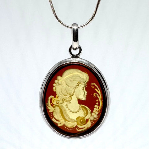 Baltic Amber Intaglio Pendant in Silver
