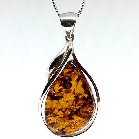 Large Amber and Silver Pendant