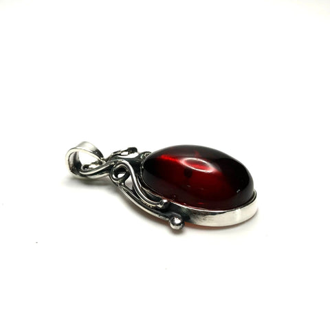 Cherry Amber Pendant in Antique Silver Setting
