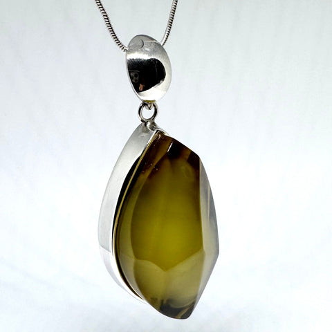Unique Baltic Amber Pendant - Green with a Cloud