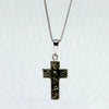 Green Amber Cross Pendant in Silver