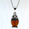 Amber Owl Pendant in Silver